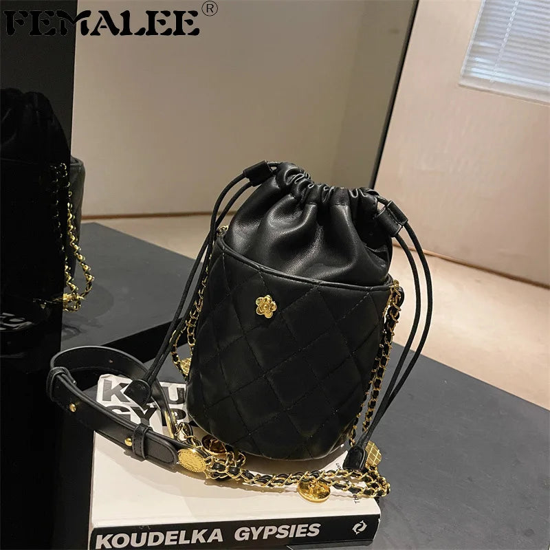 Small Camellia PU Leather OL Ladies Handbags Quilting Shoulder Bag