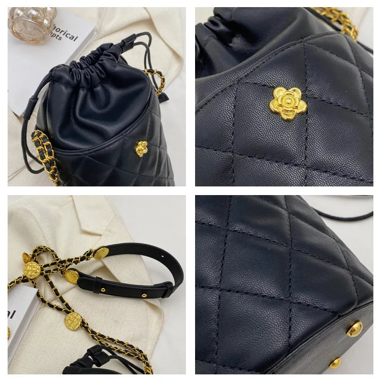 Small Camellia PU Leather OL Ladies Handbags Quilting Shoulder Bag