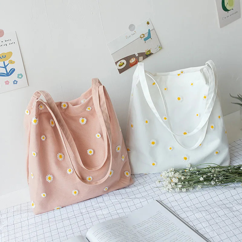Small Canvas Tote Women?s Bag Girls Shopper Handbag Casual Embroidery