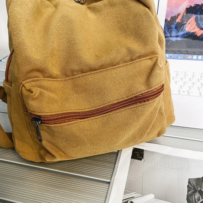 Small Vintage Canvas Backpack Unisex Men Women Teen Girls Mini Rucksack
