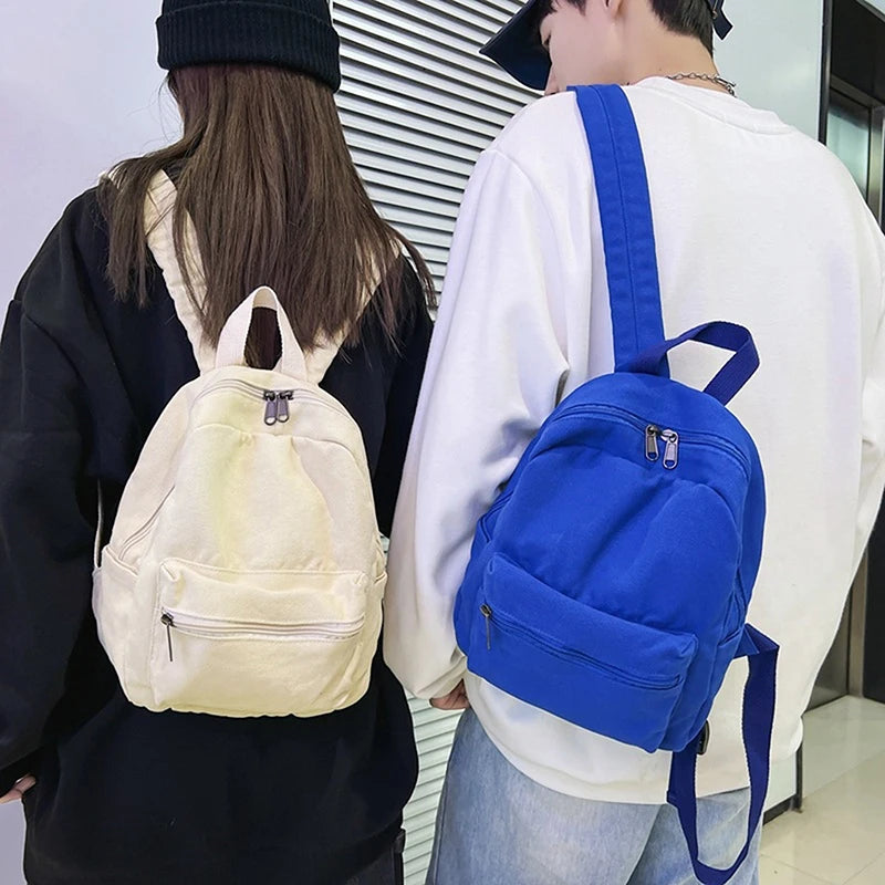 Vintage Canvas Backpack Unisex Men Women Teen Solid Mini Rucksack