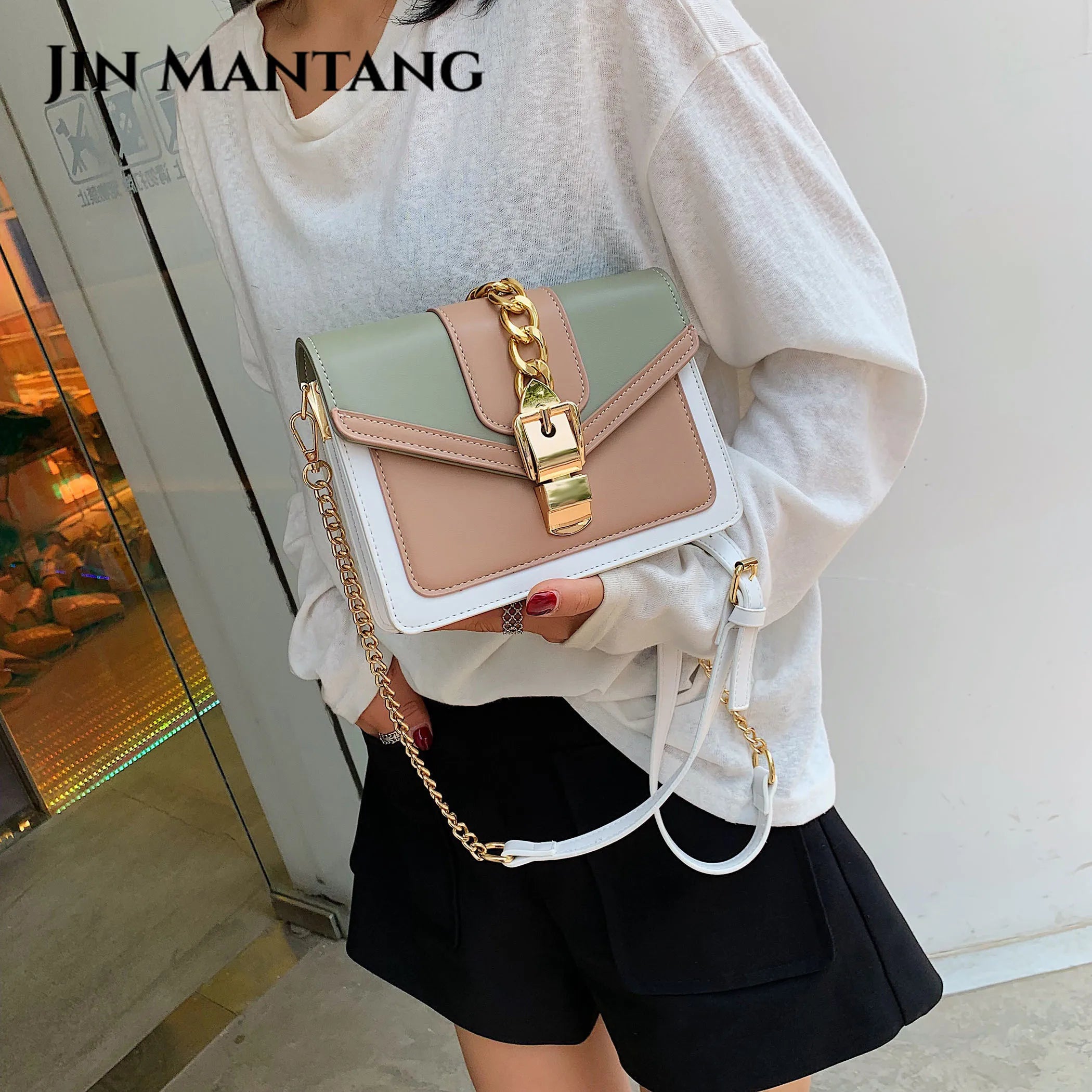 Small PU Leather Crossbody Belt Bag for Women Chain Shoulder Handbag