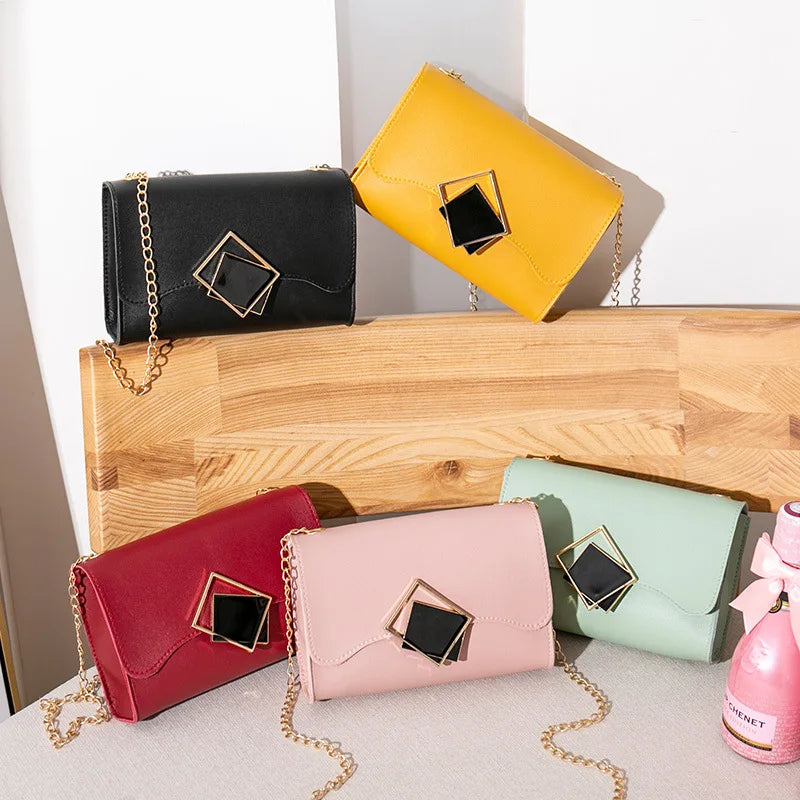 Women's Mini PU Leather Crossbody Bag Yellow Chain Phone Purse