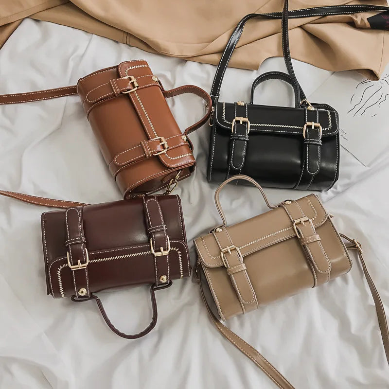 Vintage Small Crossbody Bag Soft PU Leather Boston Satchel for Women