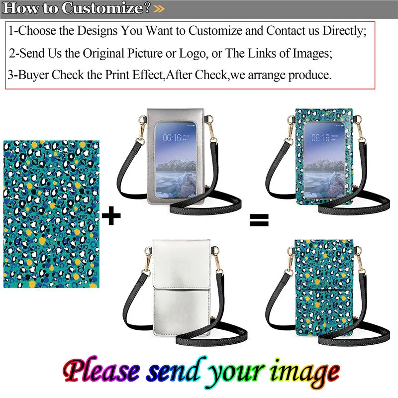 Dolphin Print Crossbody Bag for Women Leather Purse Touch Screen Phone Pouch