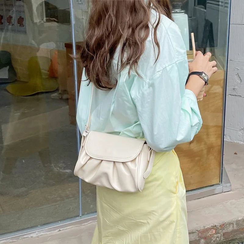 Small Fresh Cloud Bag College Soft Waxy Shoulder Diagonal Side Bag for Girls