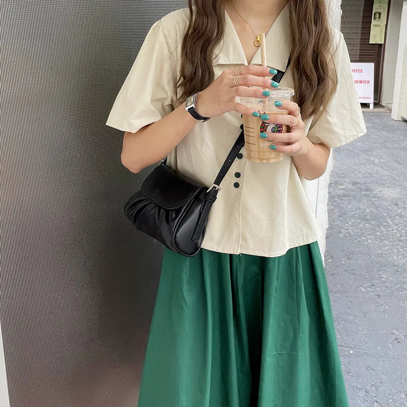 Small Fresh Cloud Bag College Soft Waxy Shoulder Diagonal Side Bag for Girls