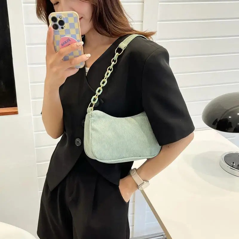 Corduroy Handbag One Shoulder Lady Armpit Bags Casual Literary Style