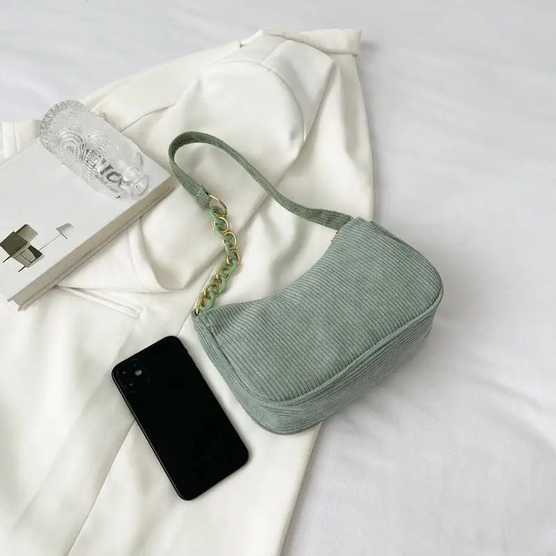 Corduroy Handbag One Shoulder Lady Armpit Bags Casual Literary Style