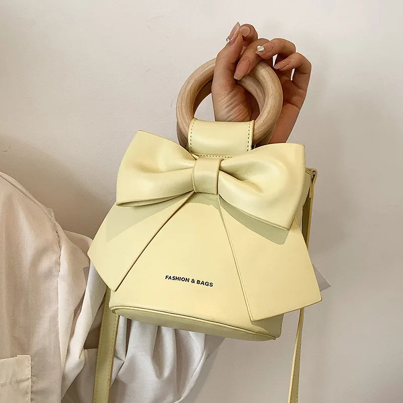 Sweet Mini Bag with Wooden Handle Round Shoulder Crossbody