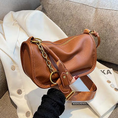 Vintage Leather Crossbody Bag Wide Belt Handbag