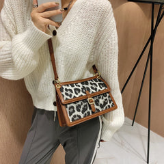 Leopard Leather Shoulder Bag Crossbody Vintage Handbag Messenger