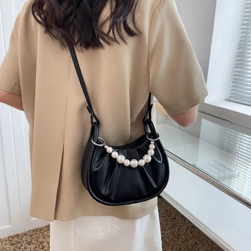 Small PU Leather Crossbody Bag Beading Totes Women's Handbags Shoulder Bags