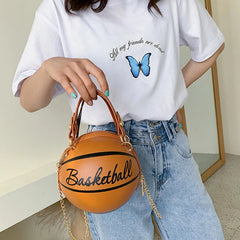 Personality Basketball Hand Bag Women Chains Handbag Mini Round Tote