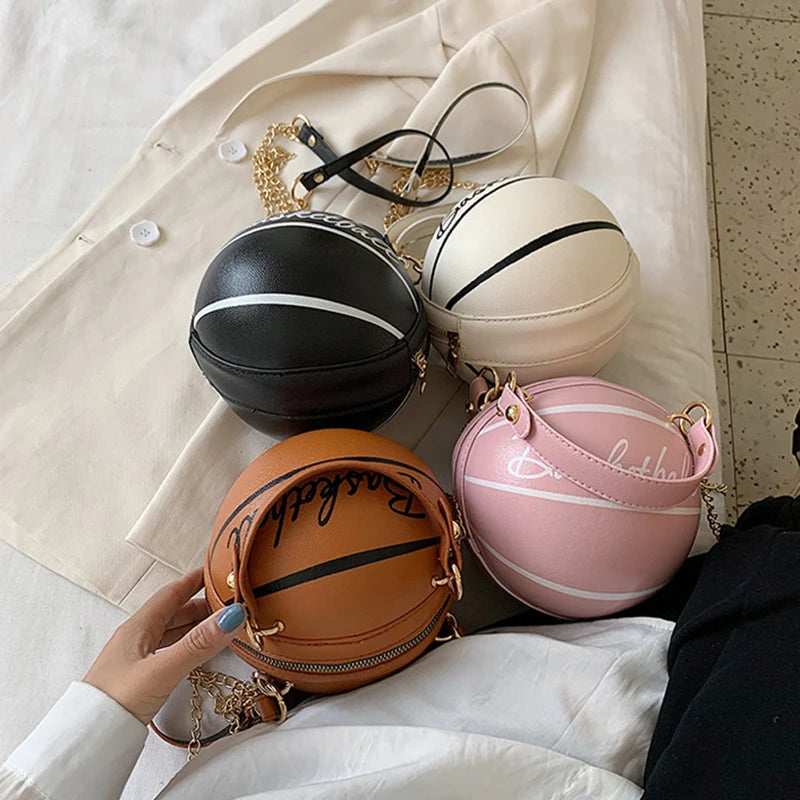 Personality Basketball Hand Bag Women Chains Handbag Mini Round Tote