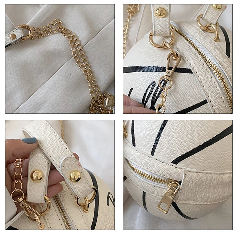Personality Basketball Hand Bag Women Chains Handbag Mini Round Tote