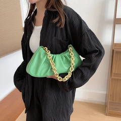 Pleated PU Leather Chain Crossbody Bag for Women