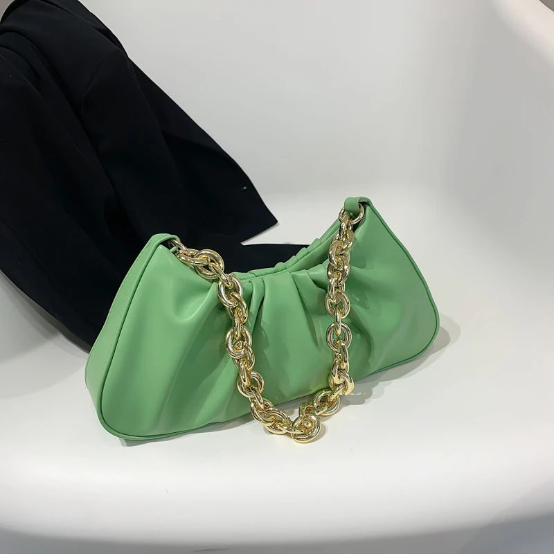 Pleated PU Leather Chain Crossbody Bag for Women