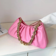 Pleated PU Leather Chain Crossbody Bag for Women