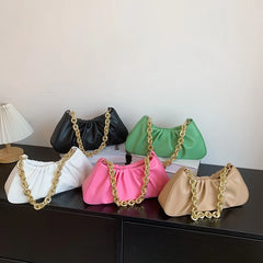 Pleated PU Leather Chain Crossbody Bag for Women