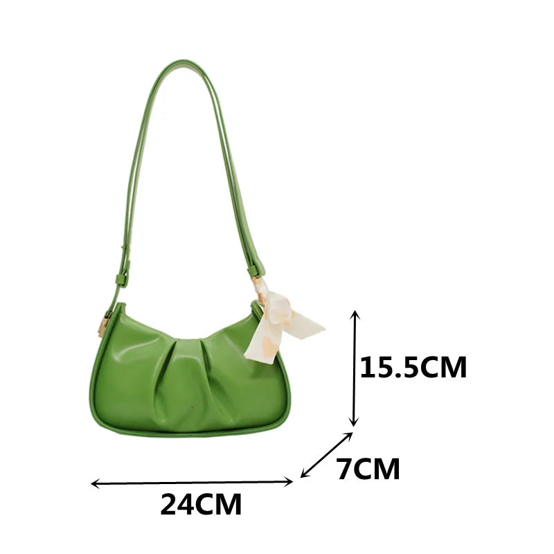 Pleated Shoulder Bag Leather Crossbody Handbag