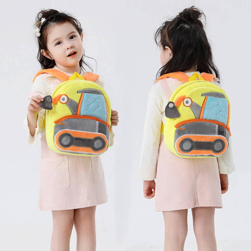 Small Plush Backpack Engineering Cars Kids School Bag