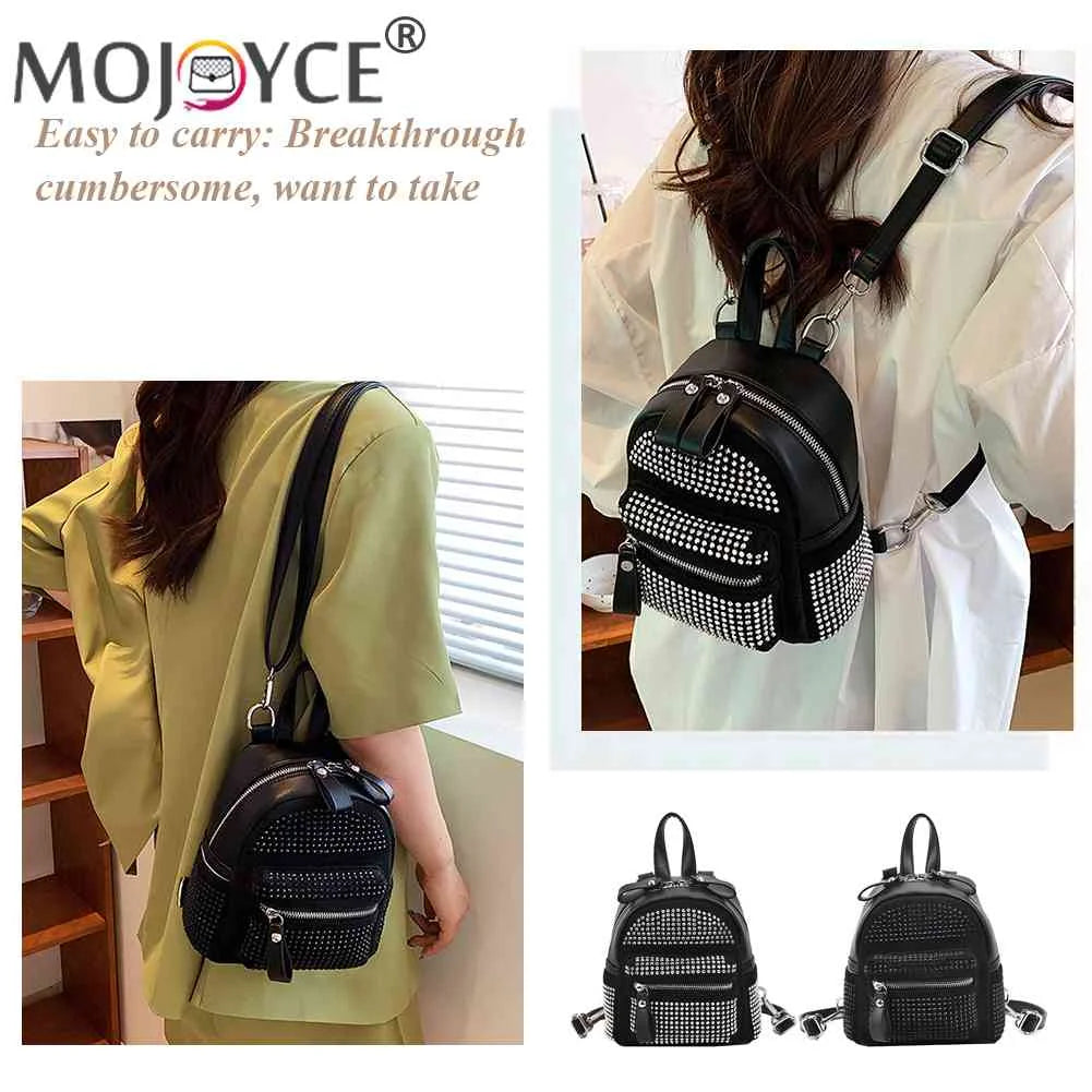 Small Rhinestone Backpack for Women Crystal Travel Casual Shoulder School Bag