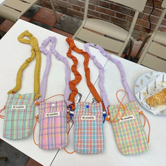 Canvas Women Mini Shoulder Bag Plaid Wallet