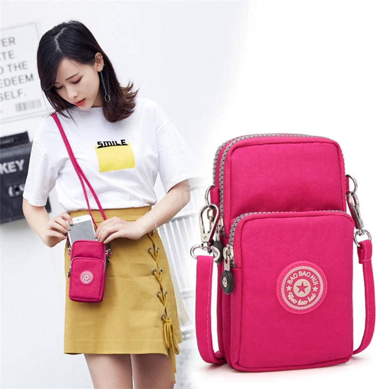 Small Nylon Shoulder Bag for Women Mini Mobile Phone Messenger Purse