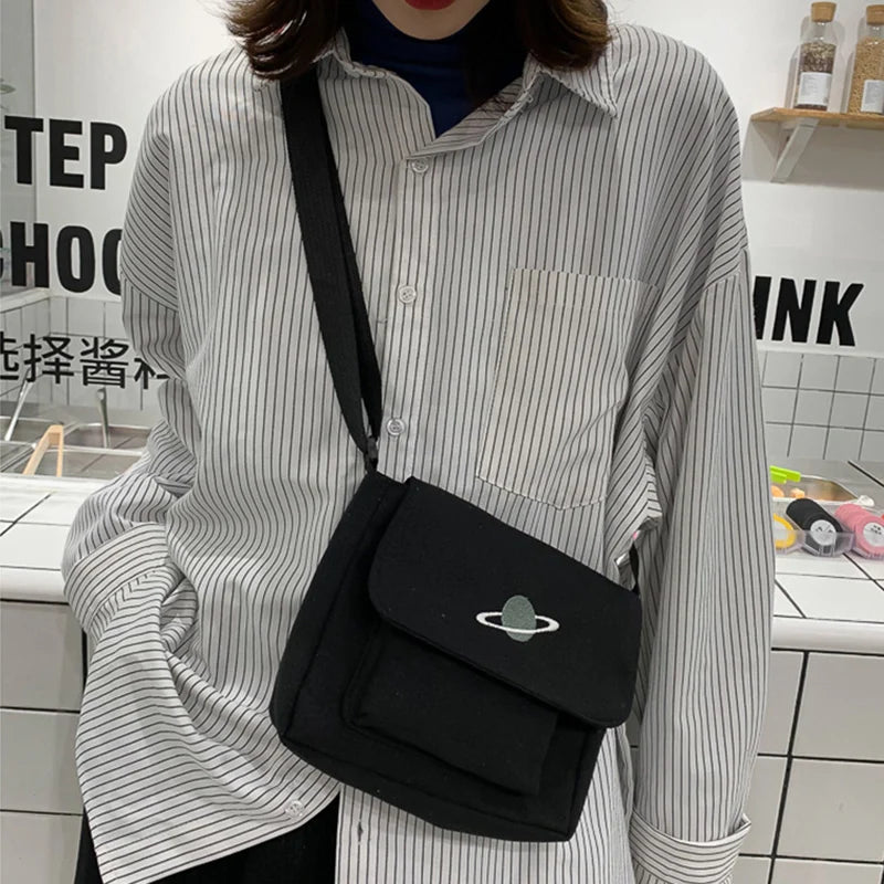 Embroidery Planet Crossbody Bag Canvas Messenger Pouch