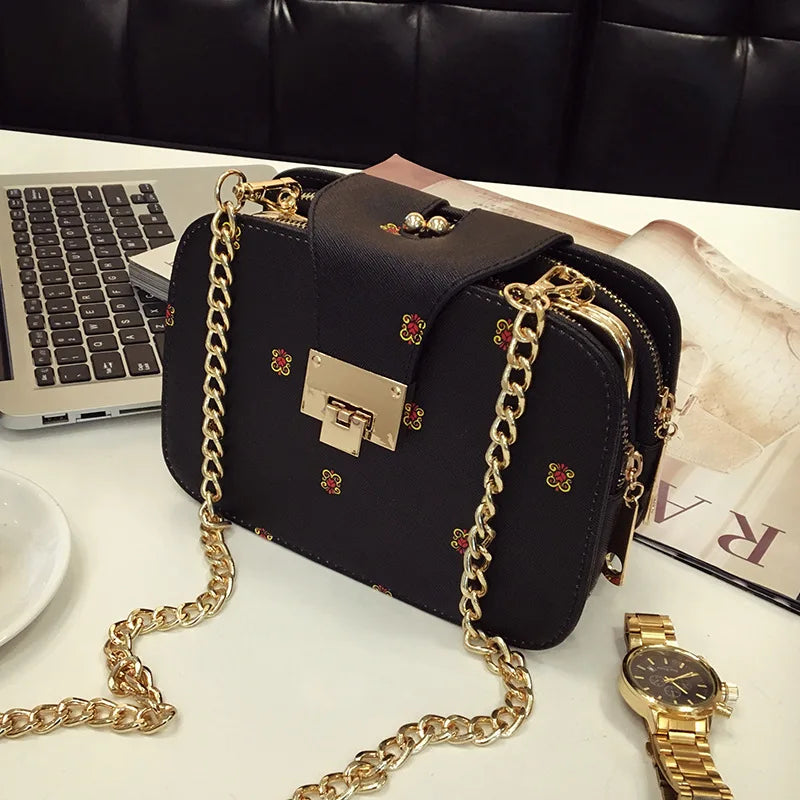 Small Square Bag Women's Chain Clip Bag Women's Printing Lock Small Bag