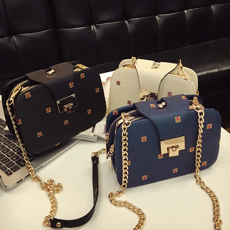 Small Square Bag Women's Chain Clip Bag Women's Printing Lock Small Bag