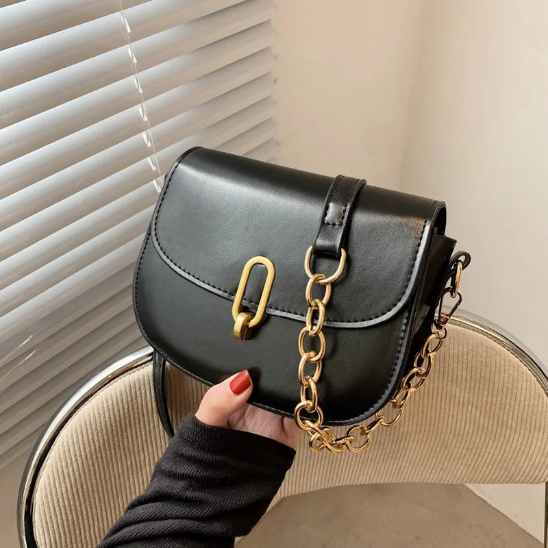 Women's Small Square Messenger Bag with Chains, Crossbody Shoulder Bag