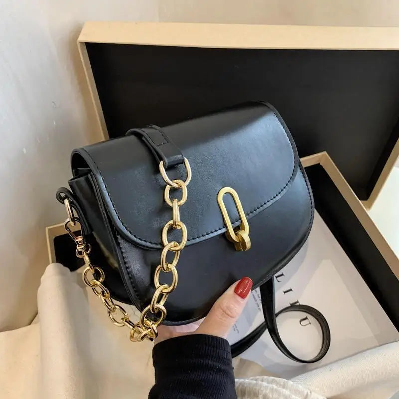 Women's Small Square Messenger Bag with Chains, Crossbody Shoulder Bag