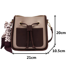 Square Bucket Bag Women PU Leather Crossbody Handbag Drawstring Shoulder