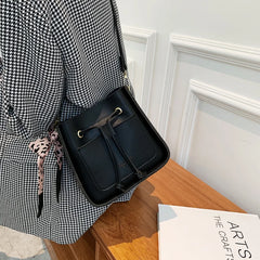 Square Bucket Bag Women PU Leather Crossbody Handbag Drawstring Shoulder