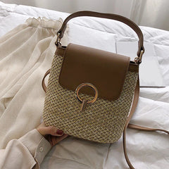 Straw Bucket Bag Women Crossbody Summer Travel Shoulder Bag