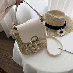 Straw Bucket Crossbody Bag for Women Summer Travel Purse Shoulder Messenger Bag