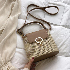 Straw Bucket Bag Summer Crossbody Travel Purse Female Shoulder Bag