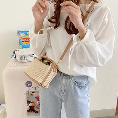 Straw Bucket Bag Women Summer Crossbody Travel Purse Handbag Shoulder Messenger