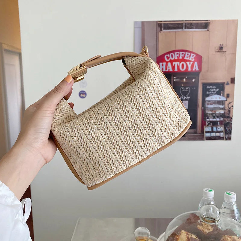 Straw Bucket Bag Women Summer Crossbody Travel Purse Handbag Shoulder Messenger
