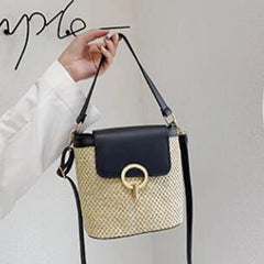 Straw Bucket Bags for Women Summer Crossbody Bags Lady Travel Purses