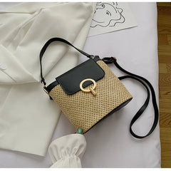 Straw Bucket Bags for Women Summer Crossbody Bags Lady Travel Purses