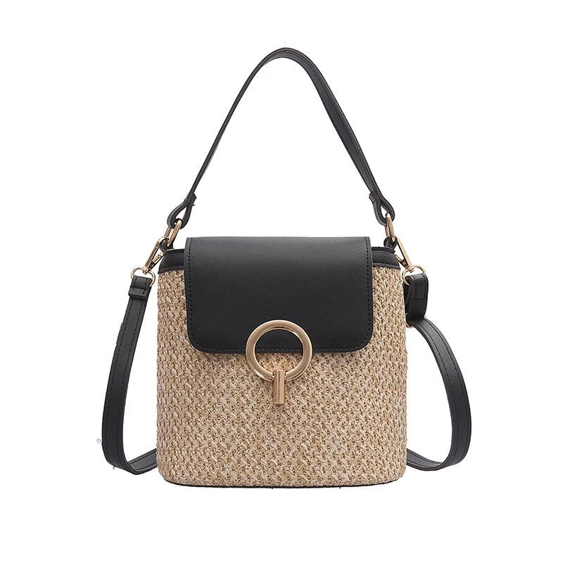 Straw Bucket Bags for Women Summer Crossbody Bags Lady Travel Purses