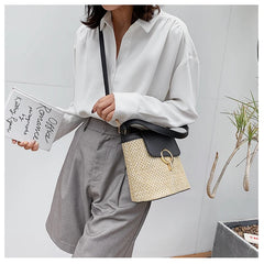 Straw Bucket Bags for Women Summer Crossbody Bags Lady Travel Purses