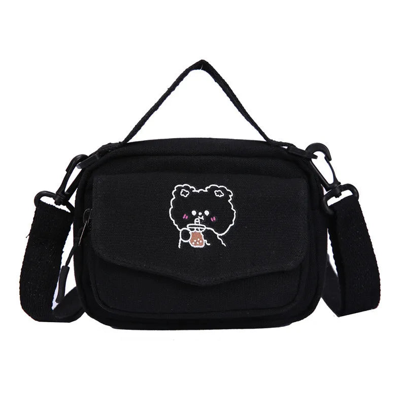 Small Women Canvas Shoulder Bags Cartoon Print Mini Canvas Handbags Phone Crossb