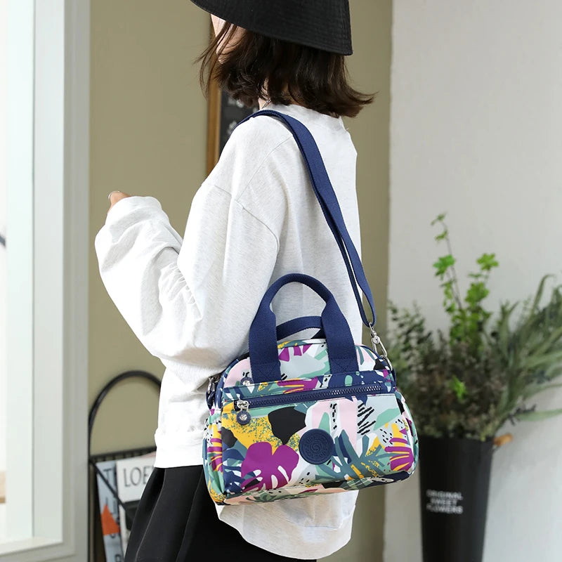 Small Women's Crossbody Bag Nylon Flower Print Shoulder Messenger Handbags