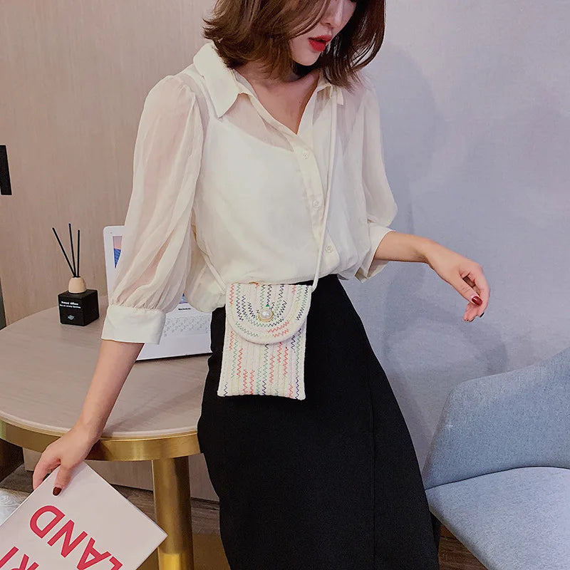 Small Cotton Linen One-Shoulder Messenger Bag for Women