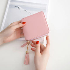 Soft Square Women Wallet with Tassel Drop and Smooth Zipper Closure