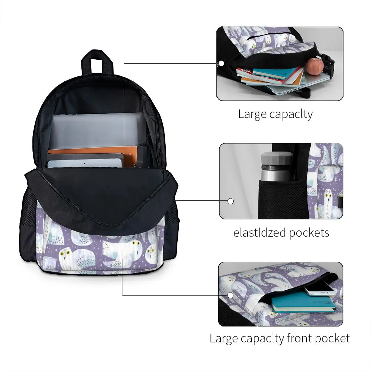 Snowy Owls Backpacks Men's & Women's School Bag